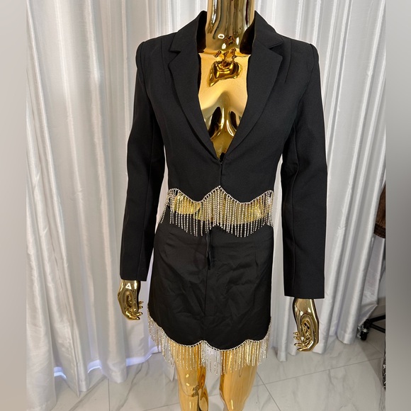 Crystal Fringe Blazer Jacket / Skirt set sz 0 - Picture 4 of 6